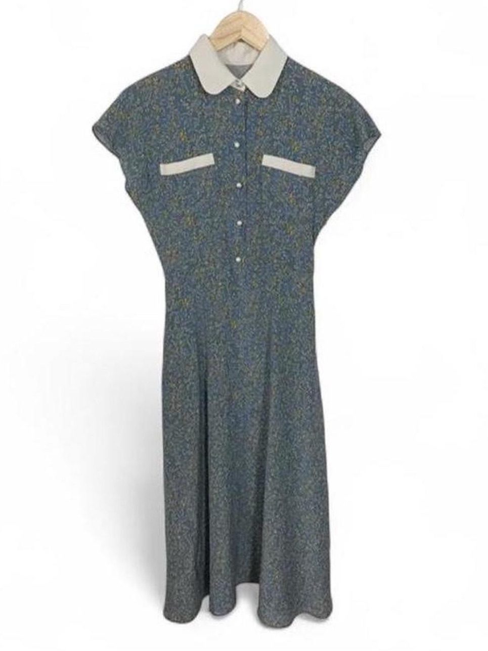 Celine Navy Speckled Midi Dress With Cream Collar